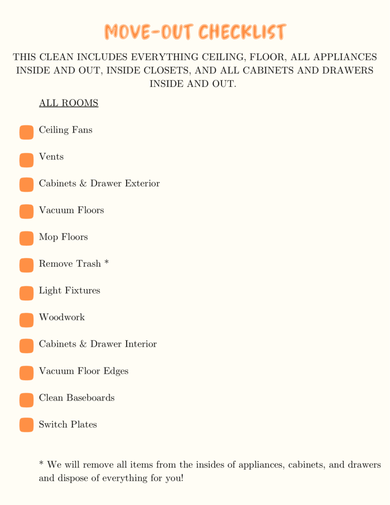 a check list of items included in moveout cleaning